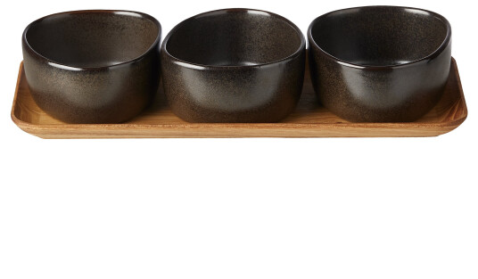 Aida Raw Organic skålsett med trebrett Metallic Brown Aida Raw Organic skålsett med trebrett Metallic Brown