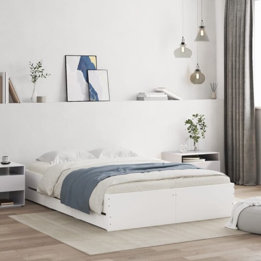 vidaXL Sengeramme med skuffer hvit 120x200 cm konstruert tre 8721012244979