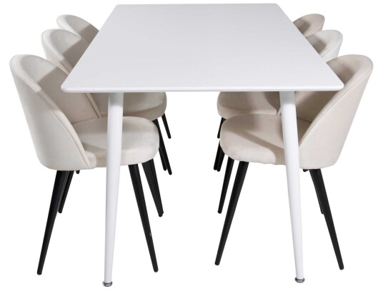 Venture Design Polar & Velvet spisegruppe Hvit/svart 6 st stoler & bord 180 x 90 cm