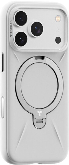 TORRAS iPhone 17 Pro Max Ostand Spin Silikon Deksel m. Roterende Kickstand MagSafe Kompatibel Hvit