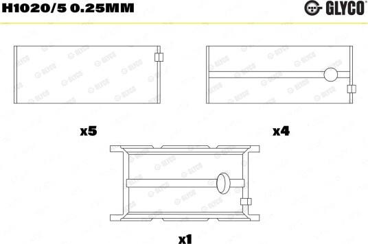 Veivaksellager GLYCO H1020/5 0.25mm