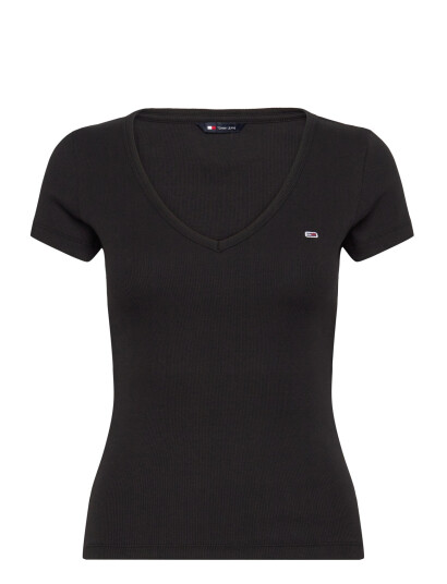 Tommy Jeans Tjw Slim Essential Rib V Ss - Black - M