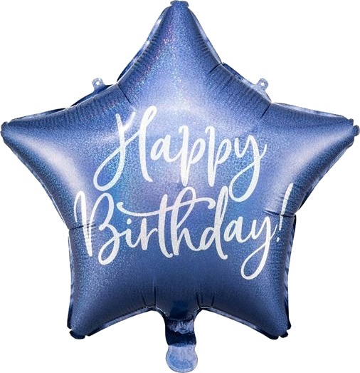 Happy Birthday! Stjerneformet Navy Blå Folieballong med Iriserende Skrift 40 cm