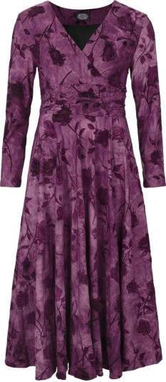 H&R London   Rockabilly Middellang kjole   Vintage Bloom Dress   XS til 3XL   Damer   lilla
