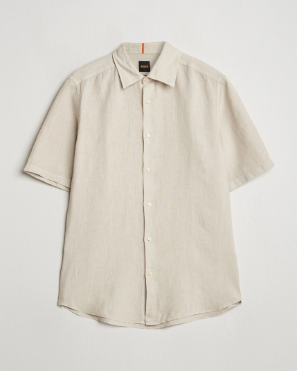 Boss ORANGE Rash Linen Short Sleeve Shirt Light Beige