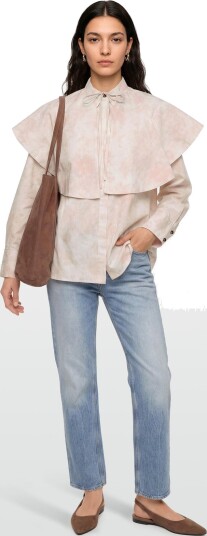 Ganni Printed Stretch Cotton Circle Collar Shirt White 44