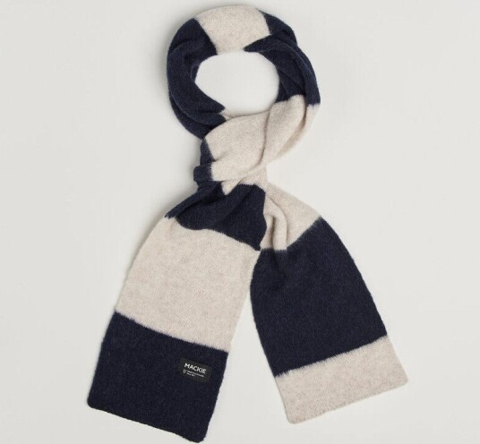 Robert Mackie Rona Ribbed Shaggy Lambswool Scarf White/Blue Mix