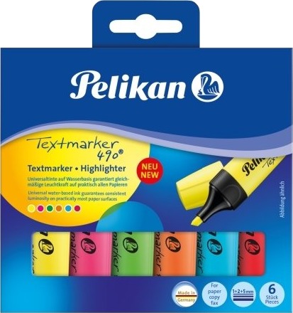 Pelikan Textmarker 490 6 Stykker Flerfarget Multi Vann-Basert Blekk Boks
