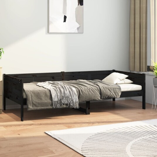vidaXL Dagseng svart heltre furu 90x190 cm
