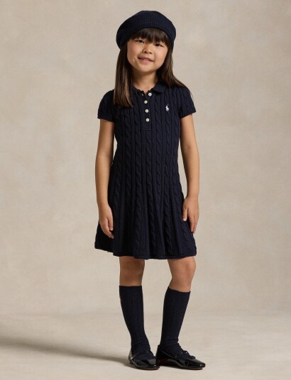 Ralph Lauren Kids Cable Knit Cotton Polo Sweater Dress Navy 88 93