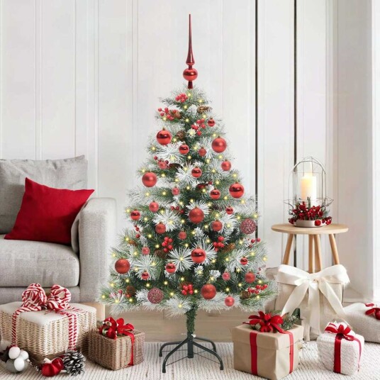 vidaXL Kunstig juletre Grønn og hvit 150 cm PVC og Metall og Plast