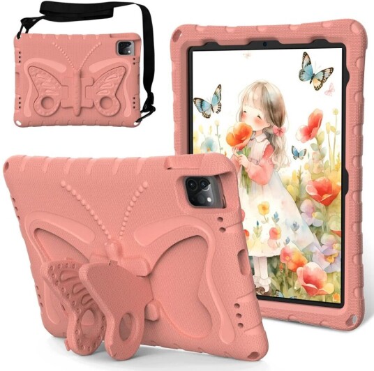 EIDERWOOD iPad Air / Pro 13" 2024 / Pro 12.9" 2022-2018 Butterfly Kickstand Barnedeksel - Korall EIDERWOOD iPad Air / Pro 13" 2024 / Pro 12.9" 2022-2018 Butterfly Kickstand Barnedeksel - Korall
