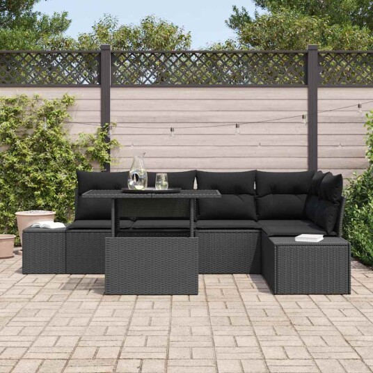 vidaXL Hagesofa Set med lagring 6 pcs Svart Poly rattan
