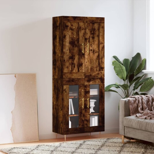 vidaXL Highboard røkt eik 69,5x34x180 cm konstruert tre 8720845490362
