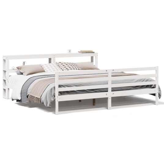  Sengeramme med madrass hvit 200x200 cm heltre furu 3305835