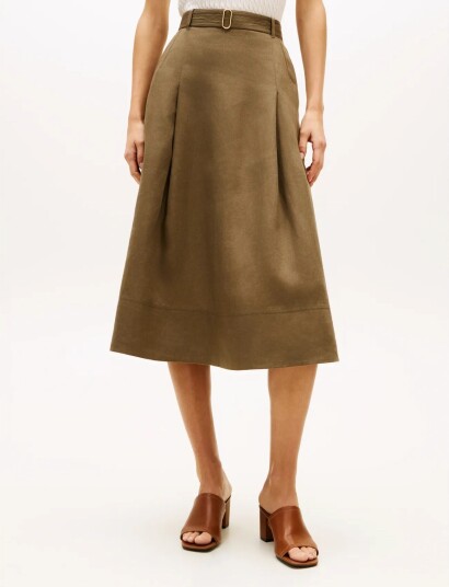 Tommy Hilfiger Linen Utility Midi Skirt Brown 34