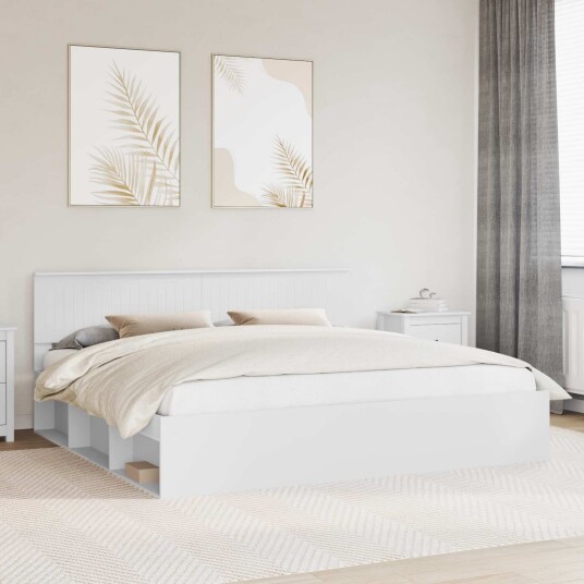  Sengestamme med hodegjerde Hvit 200 x 200 cm Massiv furu