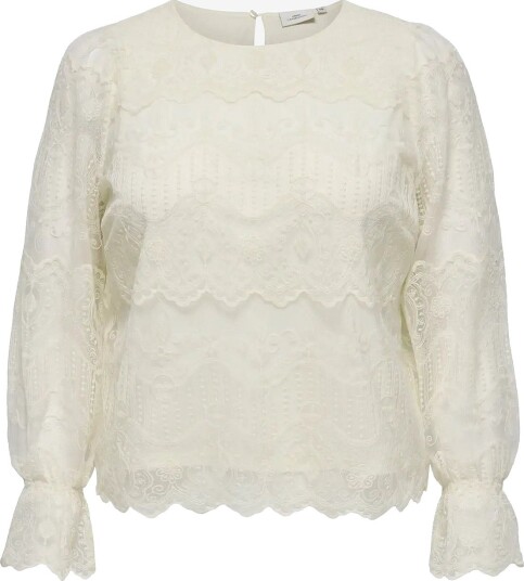 ONLY Carmakoma Carzenna L/S Lace O Neck Top Wvn CLOUD DANCER 50