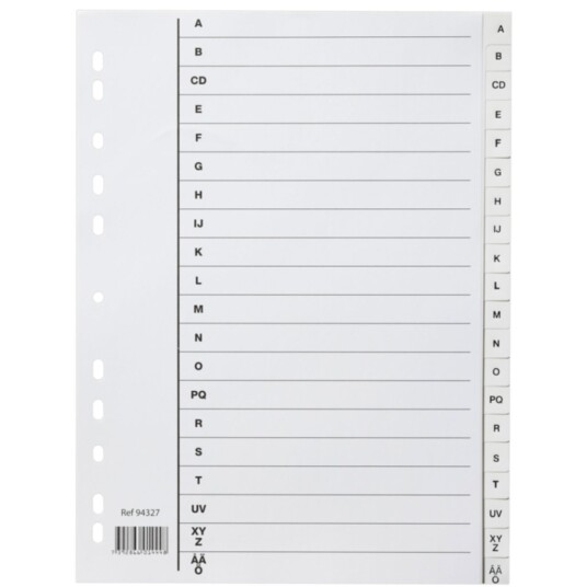 Register i plast A4 A-Ö vit, 10 st