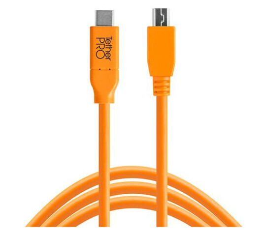 Tether 4,6m USB-C til Mini B 5-Pin Kabel - Oransje Tether 4,6m USB-C til Mini B 5-Pin Kabel - Oransje