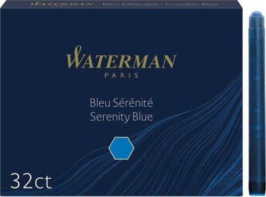 Waterman Fountain Pen Refill Ink Cartridges Long Standard Serenity Blue 32 Count