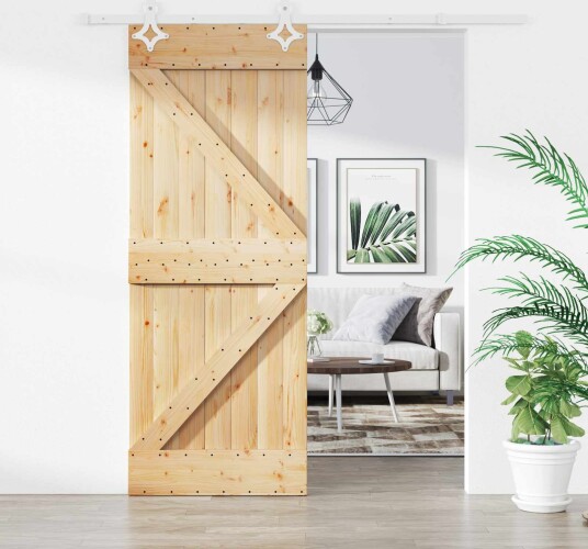 Skyvedør Naturlig og Hvit 85 x 210 cm Massiv Furu Tre Skyvedør Naturlig og Hvit 85 x 210 cm Massiv Furu Tre