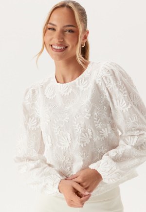 Object Re L/S Top Bluse med Elastiske Mansjetter i Hvit Størrelse 40
