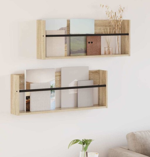 vidaXL Magasinreol 2 pcs Sonoma eik 80 x 12 x 30 cm Konstruert tre vidaXL Magasinreol 2 pcs Sonoma eik 80 x 12 x 30 cm Konstruert tre