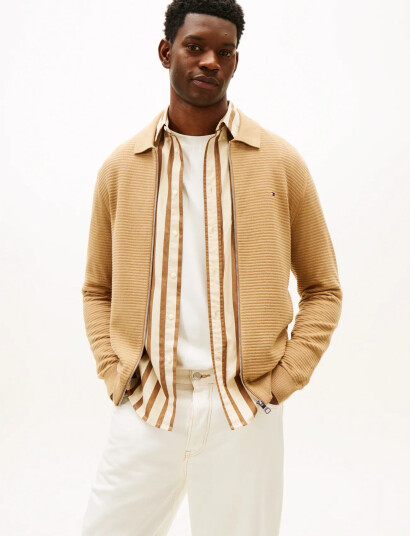 Tommy Hilfiger Seasonal Structure Zip Thru Polo - Beige - M