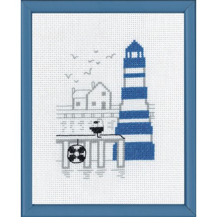 Permin Broderisett Aida Blått fyrtårn 18x14cm