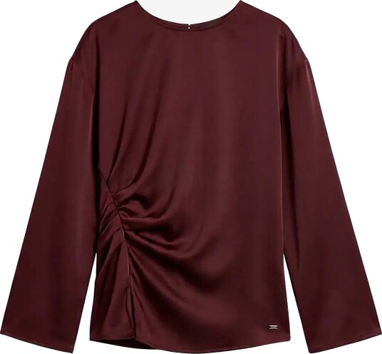 Calvin Klein Matte Satin Ls Ruched Top   BURGUNDY VELVET   XS