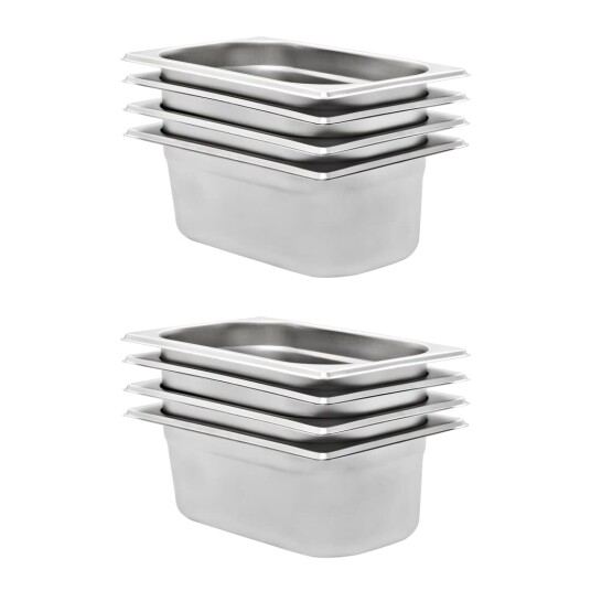  Gastronormbeholdere 8 stk GN 1/4 100 mm rustfritt stål 50902