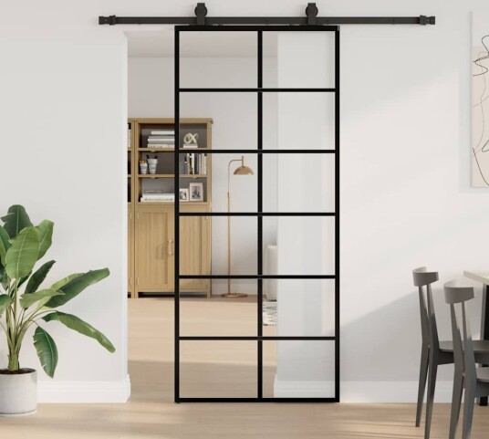 vidaXL Skyvedør med monteringssett svart 90x205 cm ESG-glass