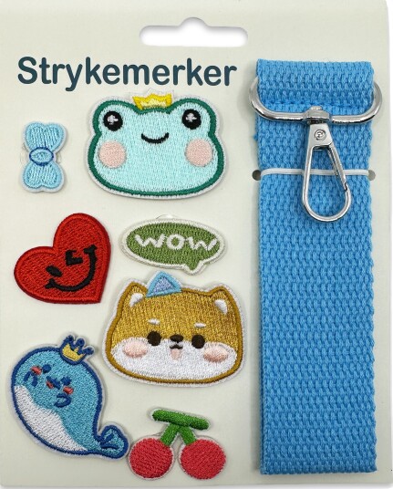 Strykemerke med nøkkelring blå