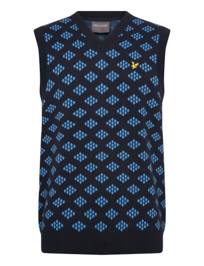 Lyle & Scott Golf V Neck Cotton Argyle Vest Navy S