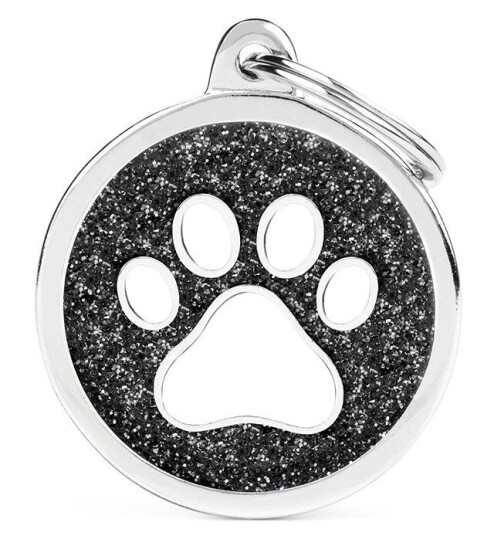 Myfamily ID-merke til hund - Shine Circle - Svart/hvit med glitter