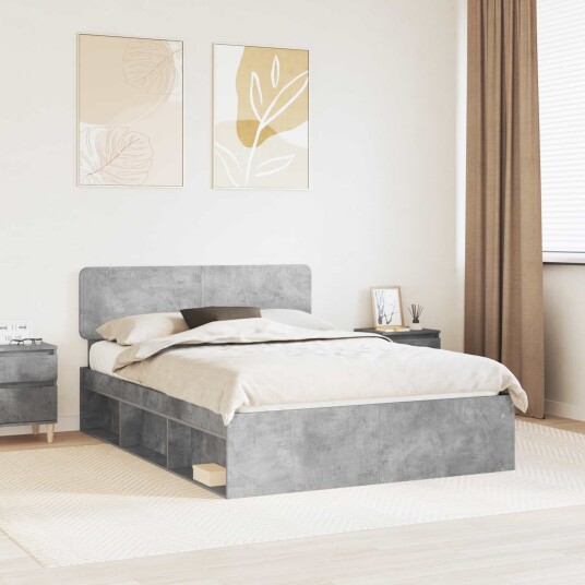 Sengestamme med hodegjerde Betonggrå 150 x 200 cm Massiv furu Sengestamme med hodegjerde Betonggrå 150 x 200 cm Massiv furu