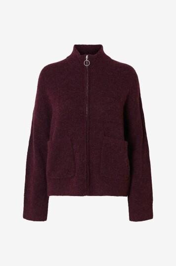 Selected FEMME Kardigan slfSia Ras LS Knit Zipper Cardigan Rød