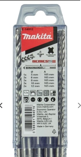 Makita E-14912 Betong Spiralbor-Sett 5/6/8/10/12 Mm Total Lengde 165 Mm Sds-Plus 1 Stk