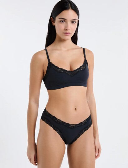 Etam Pure Soft Lace Bralette Black XS