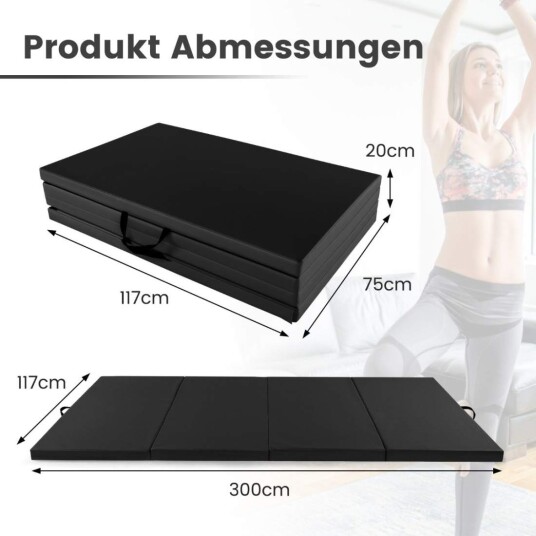 300 x 117 x 5 cm myk gulvmatte laget av kunstskinn med klatrefeste og bærehåndtak svart