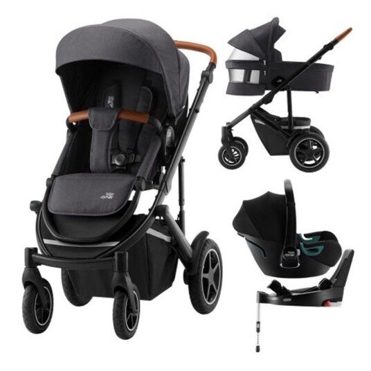 Barnevogn Komplett Britax Smile 4 Midnight Grey Ink. Bag + BabySafe iSense Space Black + Base