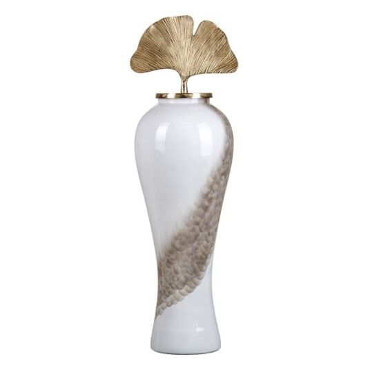 Bigbuy Home Vase 29 X 29 X 102 Cm Krystall Gyllen Metall Hvit