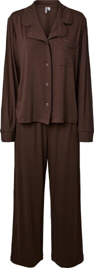 pieces - Pysjsett Pceline Ls Nightwear Set Jrs - Brun