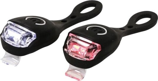 Sykkellykt Dresco LED -sett Super Bright 2 LED frontlys + 2 LED baklys batteridrevet svart