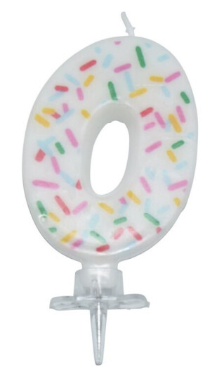 Bursdagslys med dryss 7 cm - Tallet 0