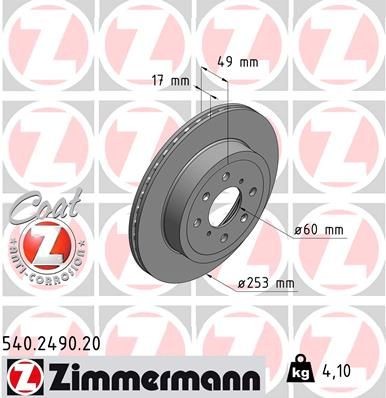 Bremseskive ZIMMERMANN 540.2490.20 Bremseskive ZIMMERMANN 540.2490.20