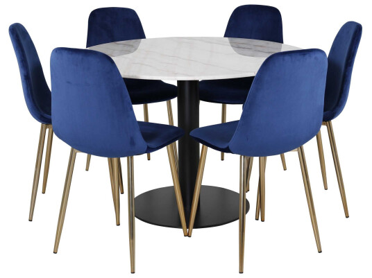 Venture Design Estelle & Polar spisegruppe Hvit/blå 6 st stoler & bord 106 cm