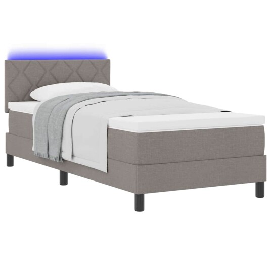 Boksfjær Seng med madrass med LED Gråbrun 90 x 190 cm stoff