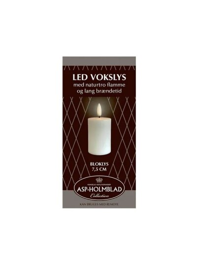 Asp Holmblad LED voks kubbeklys